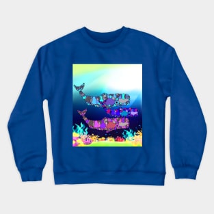 whale family at nigth Crewneck Sweatshirt